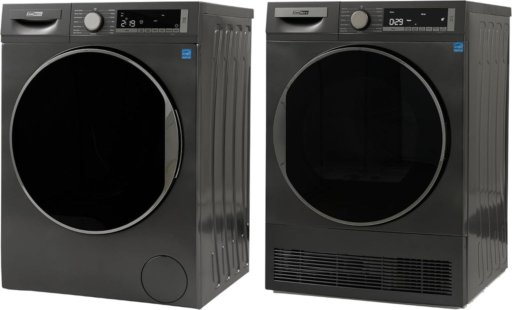 Conserv Front Load Washer & Condensing Dryer, 2.2 cu ft Washer (110V) + 4 cu ft Dryer (220/240V), ENERGY STAR, 15 Cycles, Stainless Steel Drum, LED Display, Compact Laundry Pair (Titanium)