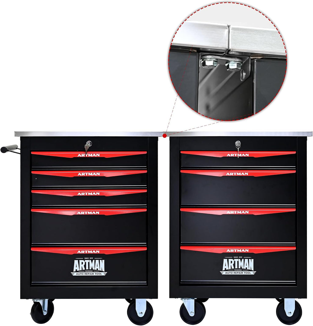 Campfun Tool Chest with Wheels 5 Drawers Rolling Tool Box, Metal Tool Cart with Extra 7 Tool Storage Boxes, Tool Chest Workbench Tool Storage Cabinet for Garage Workshop Warehouse Repair Shop