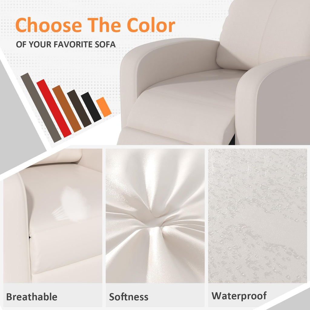 MKDLUFEI Massage Recliner Chair, Single Sofa Chair with Remote Control, Adult Chair Recliner, Living Room Recliners with Pu Leather Push Back Backrest, Beige