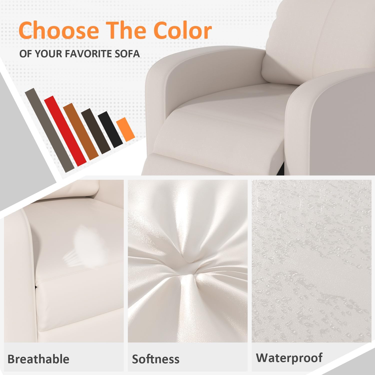MKDLUFEI Massage Recliner Chair, Single Sofa Chair with Remote Control, Adult Chair Recliner, Living Room Recliners with Pu Leather Push Back Backrest, Beige