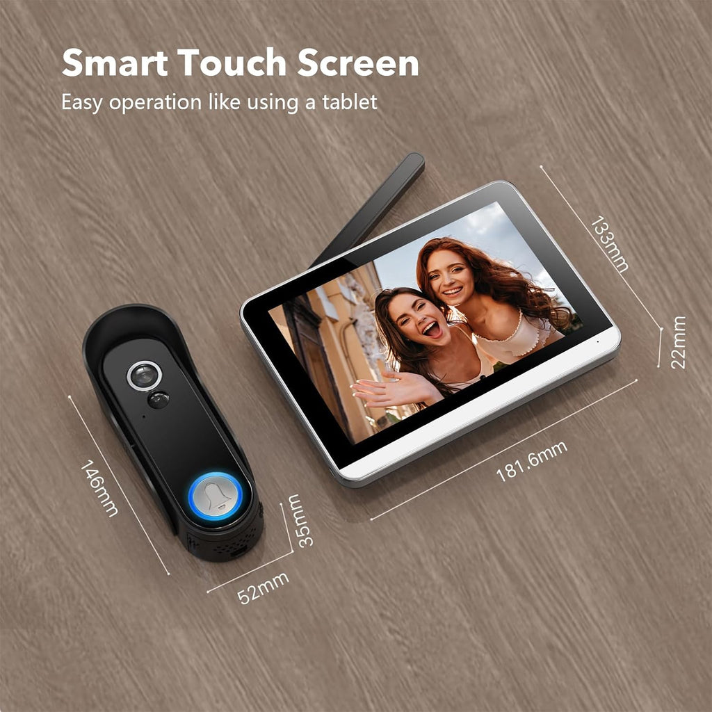 Wireless Doorbell Camera with 7' Touchscreen Monitor, 1080P Video Door Phone Intercom System WiFi, PIR Motion Detection, Local Storage, No Monthly Fee, 2-Way Audio, Night Vision, Tuya App Control
