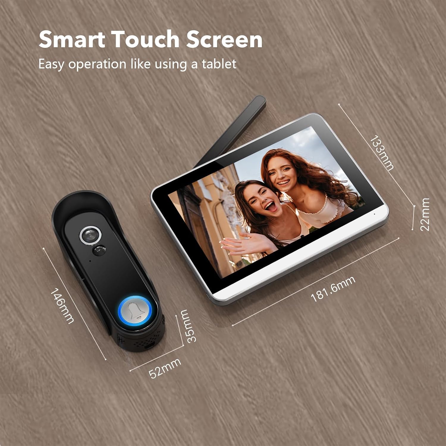Wireless Doorbell Camera with 7' Touchscreen Monitor, 1080P Video Door Phone Intercom System WiFi, PIR Motion Detection, Local Storage, No Monthly Fee, 2-Way Audio, Night Vision, Tuya App Control