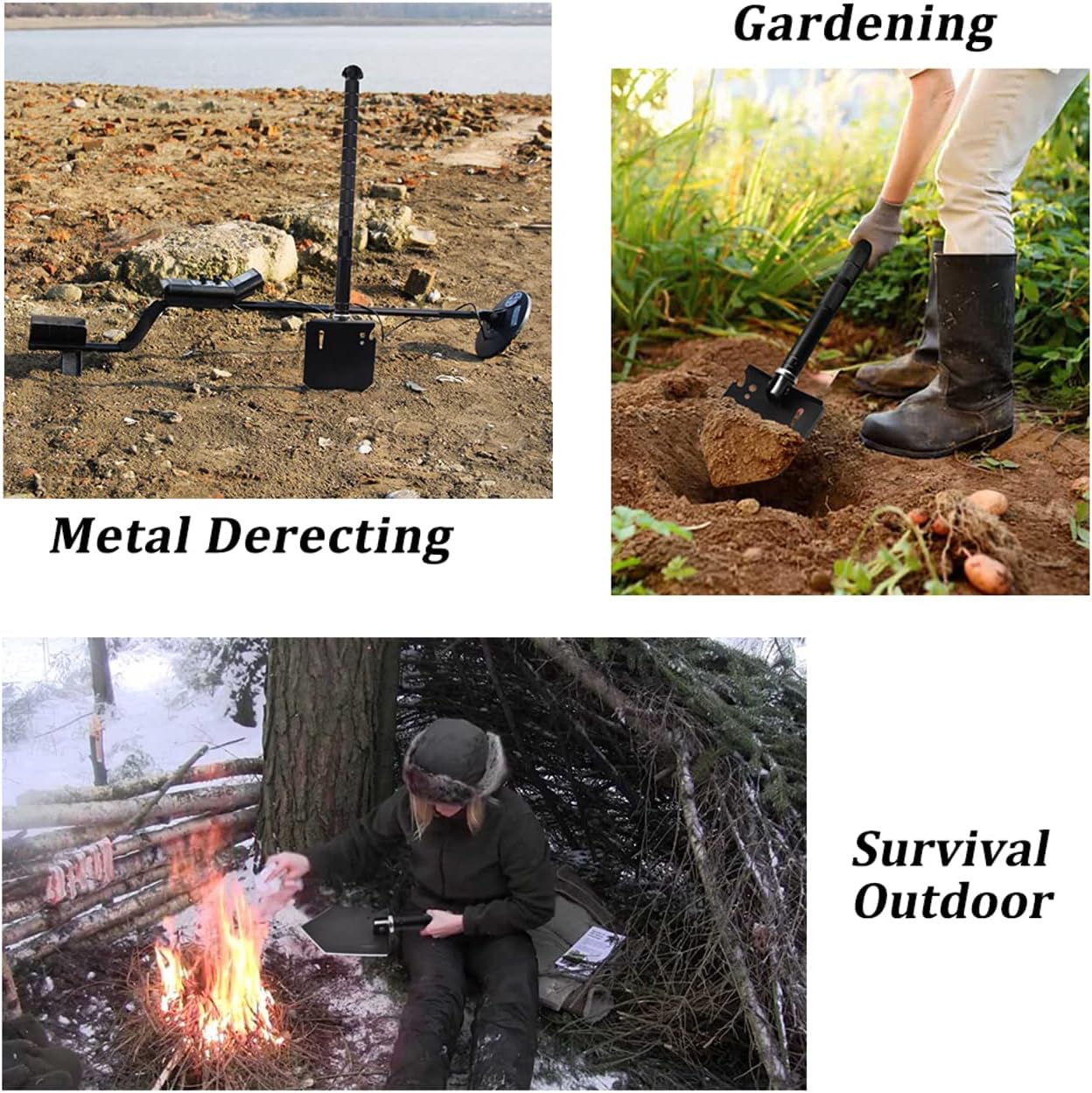 IUNIO Survival Off-Roading Tool Kit, 19 in 1 Folding Shovel, Camping Axe, Multitool, Pickaxe, with Carrying Bag, for Outdoor, Car Emergency (Upgrade Black)