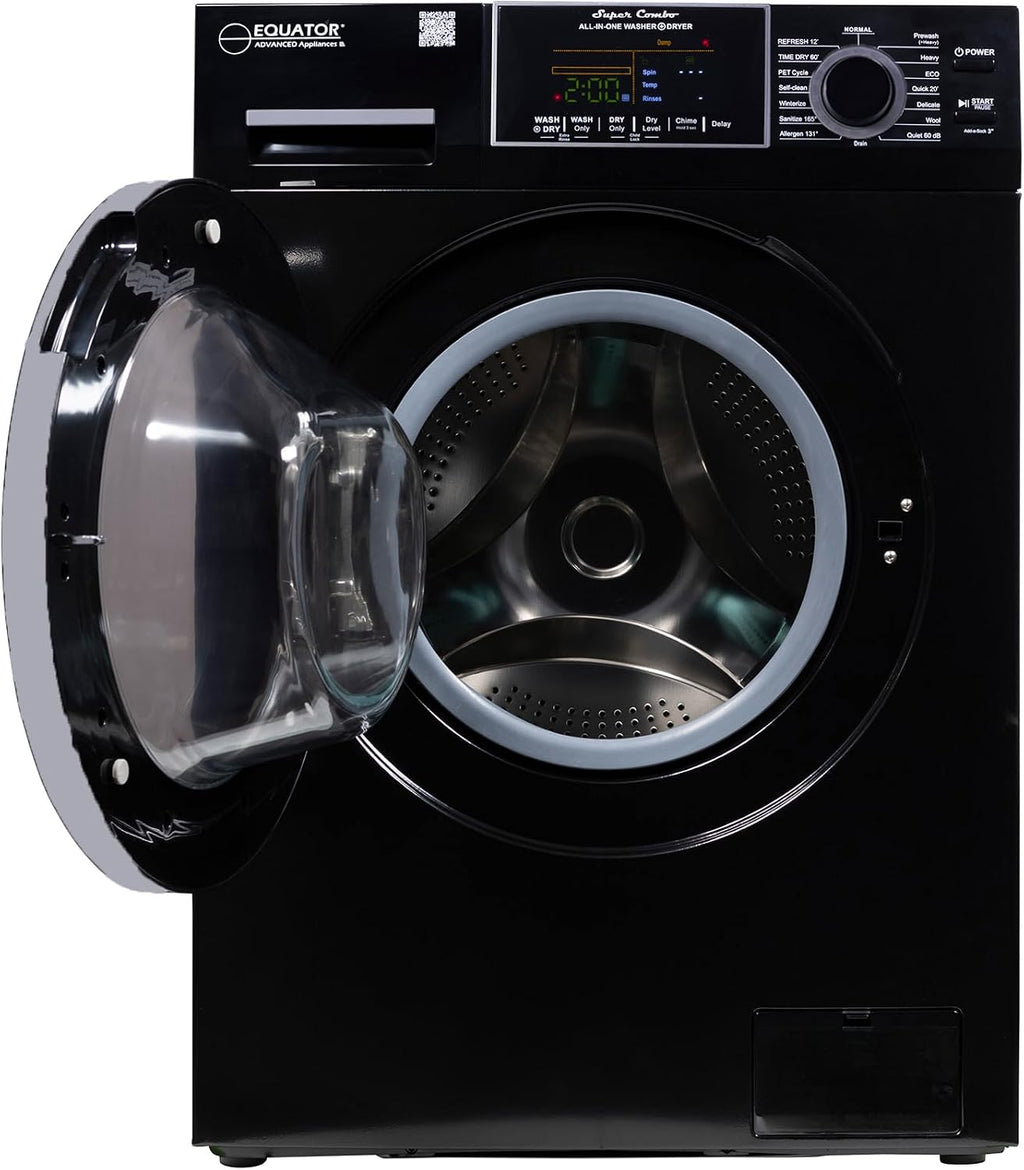 Equator 24' Original 110V Ventless Compact Combo Washer Dryer 1.6 cu.ft./15 lbs FULLY BUILT-IN 1400 rpm in Black