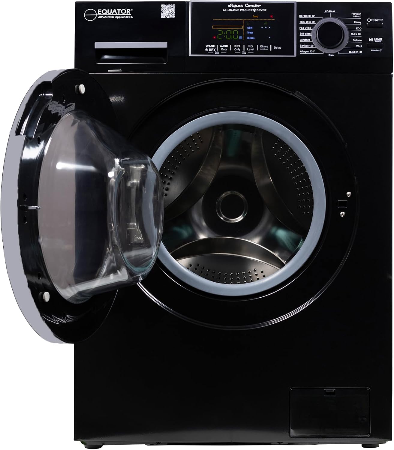 Equator 24' Original 110V Ventless Compact Combo Washer Dryer 1.6 cu.ft./15 lbs FULLY BUILT-IN 1400 rpm in Black