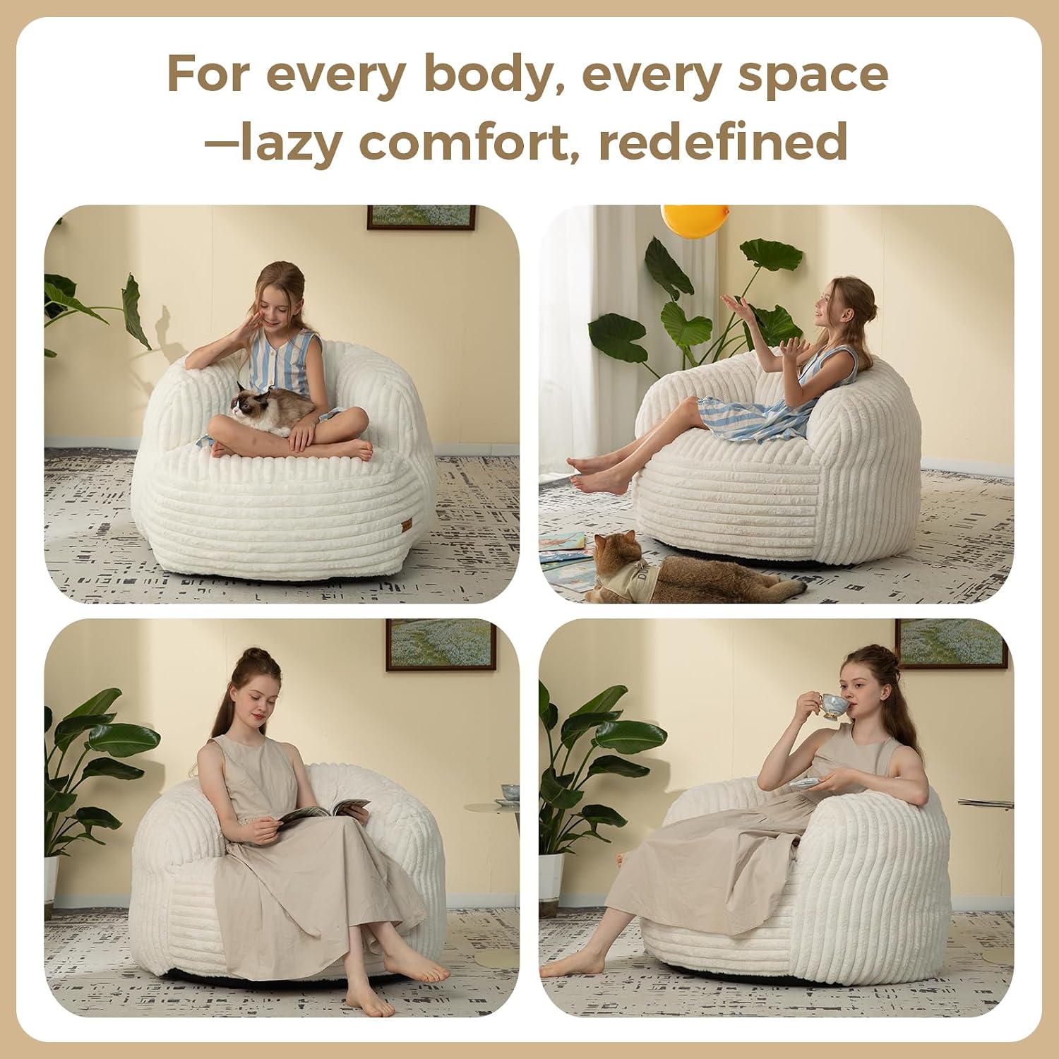 EBENCHICO Bean Bag Chair for Adults and Teens, Comfy Cozy Bean Bag Chairs,Beanbag Chair for Dorm Lazy Couch Sofa Chair Living Room Gaming,Reading