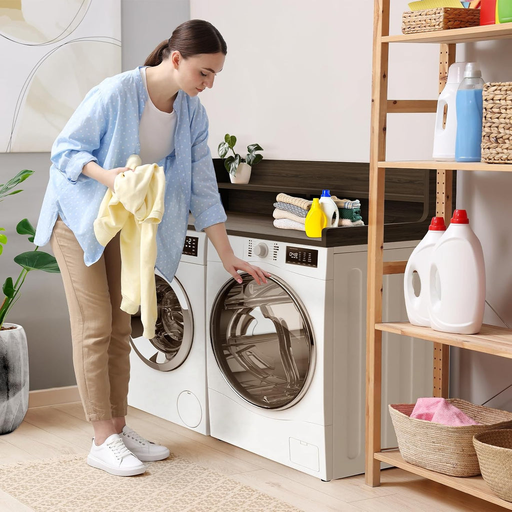 Washer Dryer Countertop, 54' x 27.55' 2-Tier Washer Dryer Topper with Edge, for Laundry Room Organization Walnut Brown