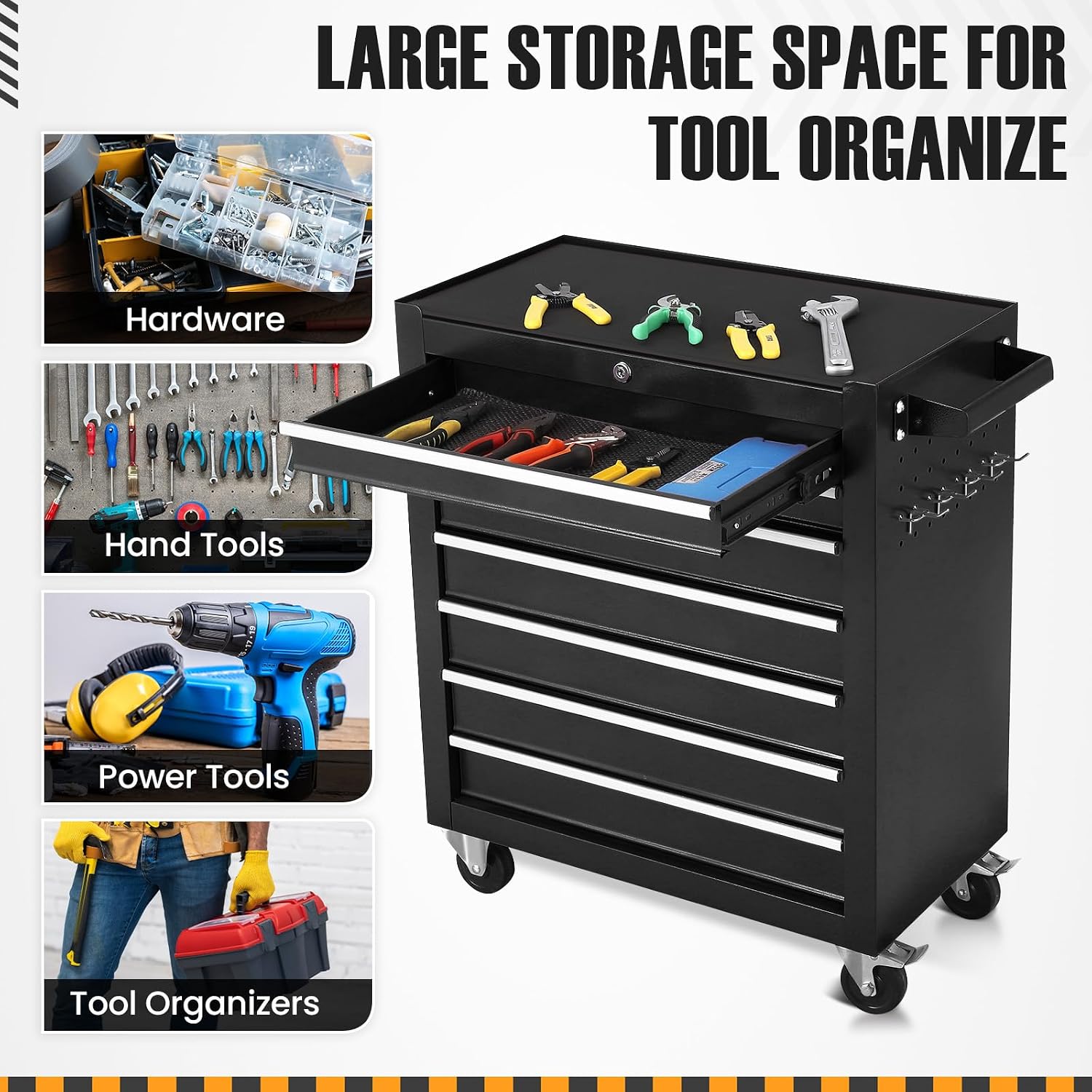 7-Drawer Rolling Tool Chest with Wheels,Tool Cabinet on Wheels with Keyed Locking,Multifunctional Tool Cart on Wheels,Tool Storage Organizer Cabinets for Garage,Warehouse, Repair Shop (Black)