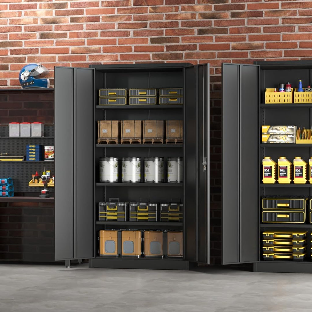 Locking Metal Storage Cabinet with 2 Door and 4 Adjustable Shelves, Black Lockable Garage Storage Cabinet for Home, Office, Utility Room, H70.87×W35.43×D17.72