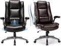 COLAMY Leather Executive Office Chair Set of 2 - High Back Ergonomic Home Computer Desk Chair with Padded Flip-up Arms, Adjustable Tilt Lock, Swivel Rolling Chair for Adult Working Study, Brown