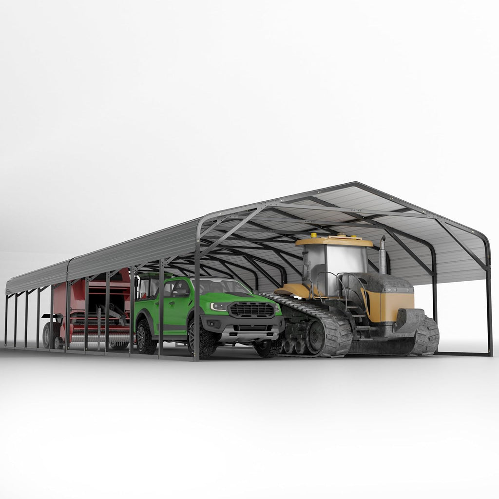 20x52 FT Ultra-Long Industrial Carport Kit, All-Weather Steel Garage for Class A RVs,Farm Equipment, 120lbs/Sq.Ft Snow Wind Resistant Carports Modular Canopy with Anti-Snow Roof Auger Anchoring System