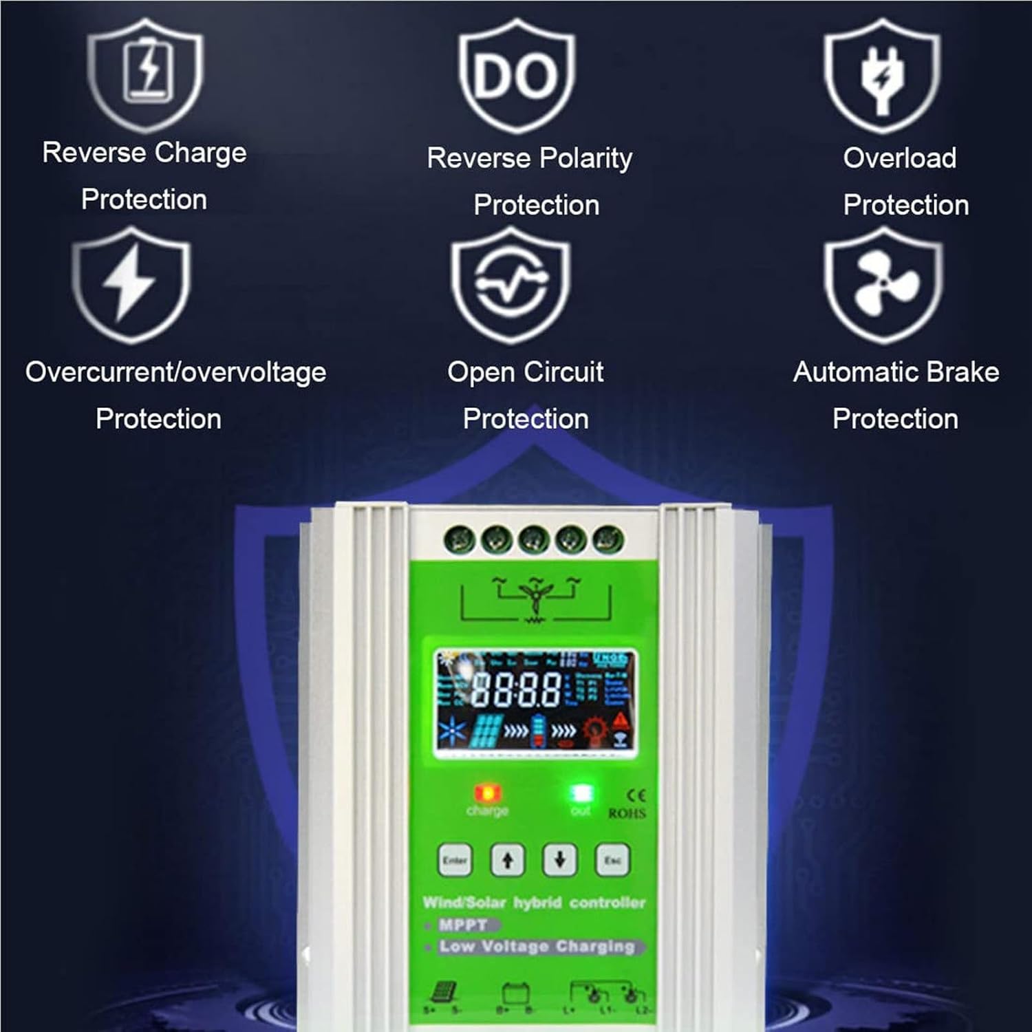 3000W-7000W Solar Charge Controller with LCD Screen,Mppt Wind-Solar Hybrid Controller,Boost Charge Regulator,Wind Generator,Battery Off Grid Controller(12V-24V,4000w)