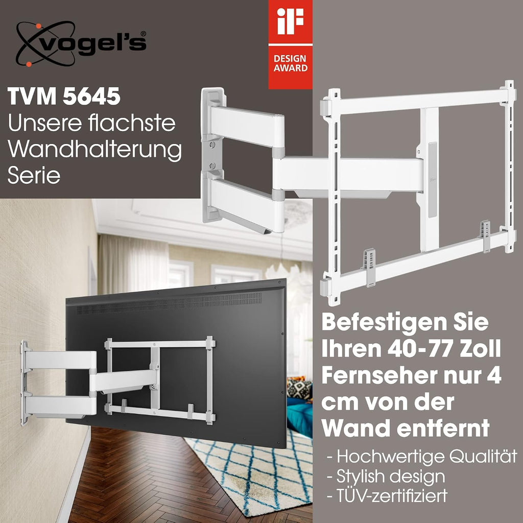Vogel's TVM 5645 Full-Motion Ultra-Thin TV Wall Bracket for 40-77 inch TVs, Max. 45 kg, Swivels up to 180°, Full-Motion TV Mount max. VESA 600x400, Universally Compatible