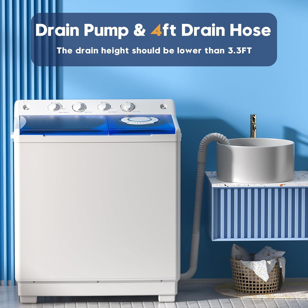 Auertech Portable Washing Machine, 40lbs Twin Tub Washer Large Laundry Machine with Drain Pump, Semi-automatic 24lbs Washer 16lbs Spinner Combo for Dorms, Apartments, RVs