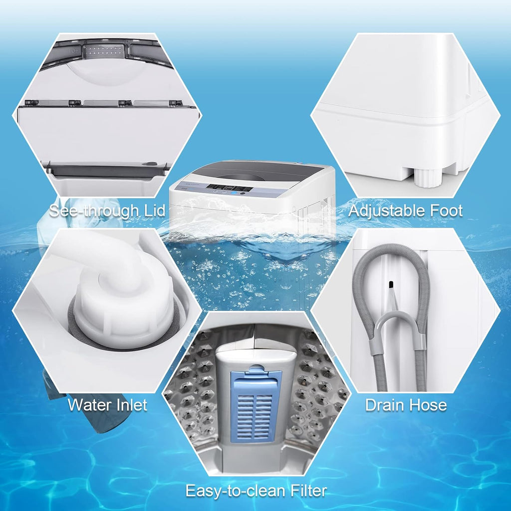 COSTWAY Portable Washing Machine, 12 Lbs Capacity Full-automatic Washer with 10 Wash Programs, LED Display, 8 Water Levels, Compact Laundry Washer and Dryer Combo for Home, Apartment, Dorm, RVs