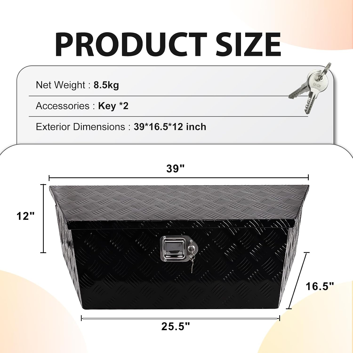 39 Inch Trailer Tongue Tool Box, Aluminum Trailer Tool Box with Lock and 2 Keys, 39' x 16.5' x 12' Heavy Duty Trailer Storage Box for Pickup Truck Bed, Black