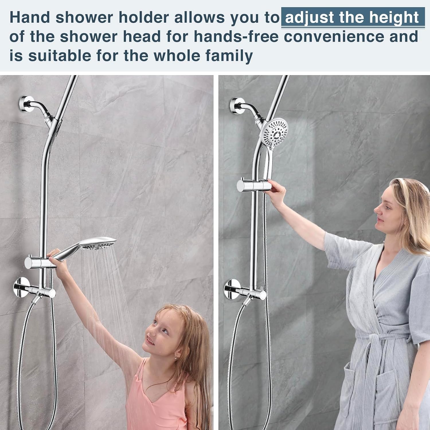 BRIGHT SHOWERS Rain Shower Head Combo with Solid Brass Slide Bar & Diverter, Dual High Pressure Shower Heads with 5-Setting Handheld, Adjustable Height, 60' Stainless Hose, Brushed Nickel