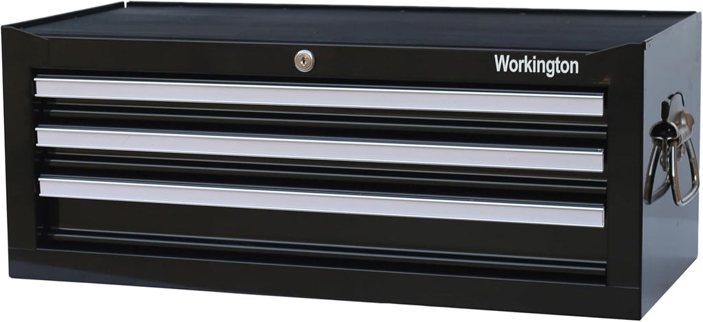 Workington Industrial 3 Drawers Portable Metal Intermediate Box, 26' Middle Tool Chest Cabinet with Ball Bearing Drawer Slides, Steel Tool Storage Box Organizer 4009 Black