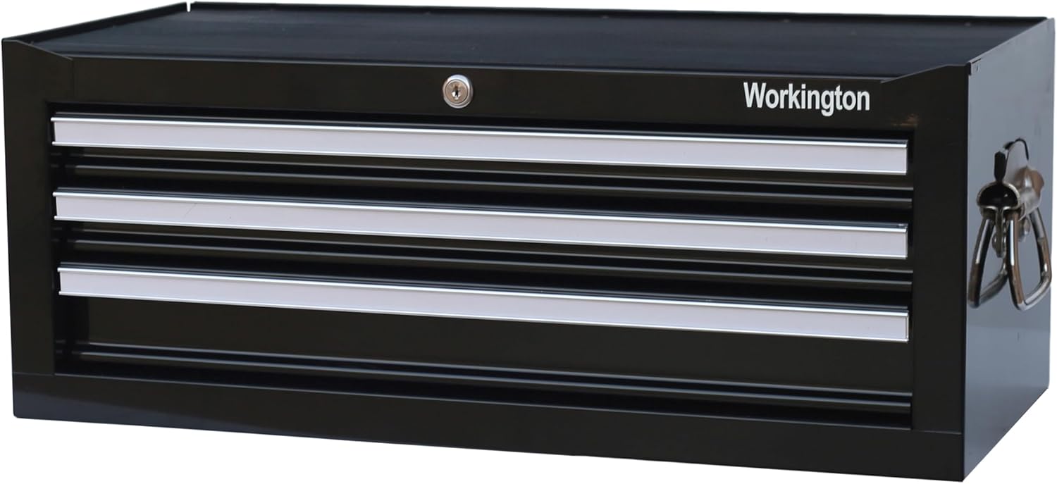 Workington Industrial 3 Drawers Portable Metal Intermediate Box, 26' Middle Tool Chest Cabinet with Ball Bearing Drawer Slides, Steel Tool Storage Box Organizer 4009 Black