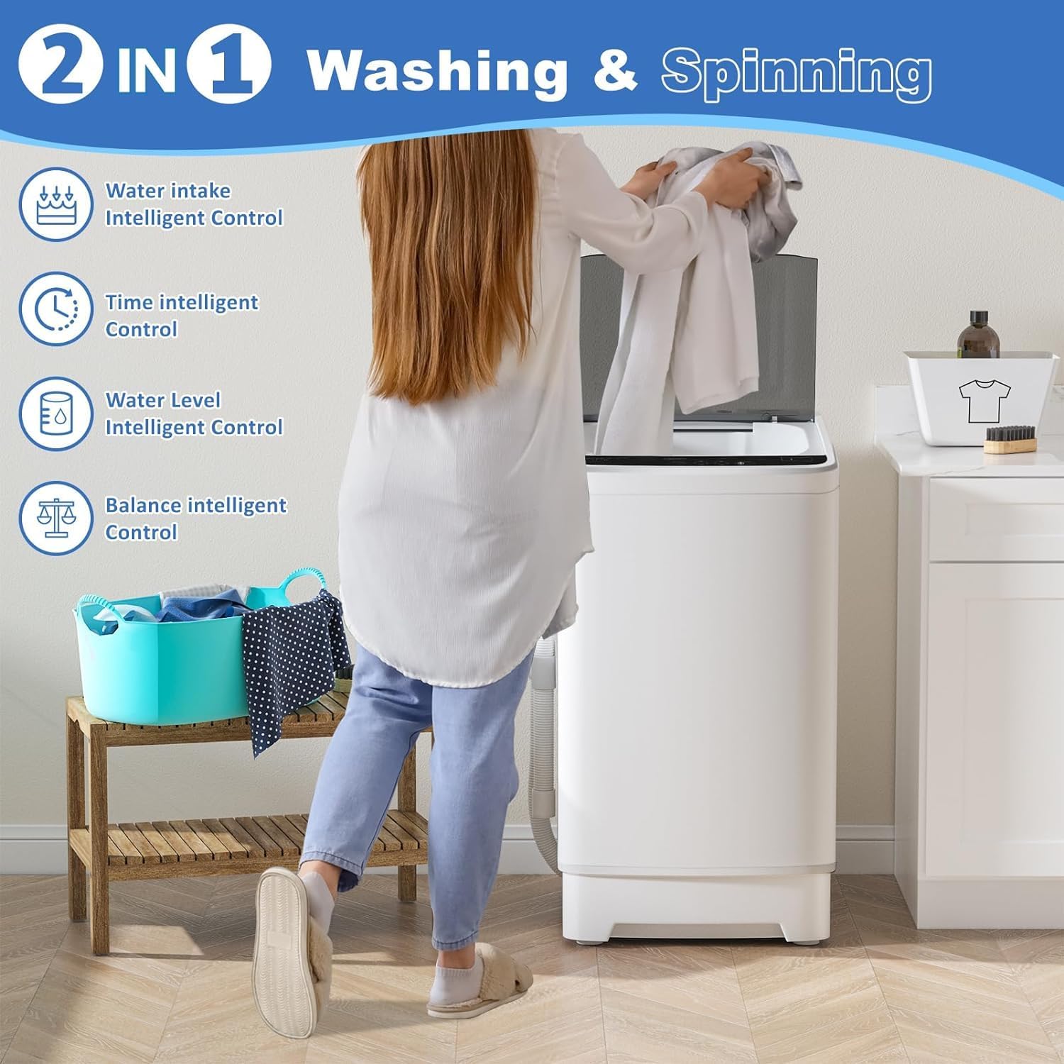 Erivess 1.9 Cu Ft Compact Washing Machine, 15 lbs Portable Washing Machine with 8 Wash Programs, Compact Laundry Washer for Homes & Apartments, Dorm, Small Spaces