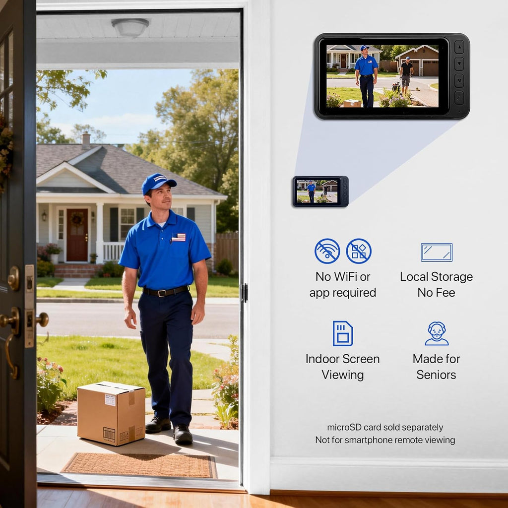 BOKKY Wireless HD Video Doorbell with 4.5'' Indoor Monitor, No WiFi or App Required, 2-Way Talk, Night Vision, Local SD Storage, Ideal for Seniors and Apartments