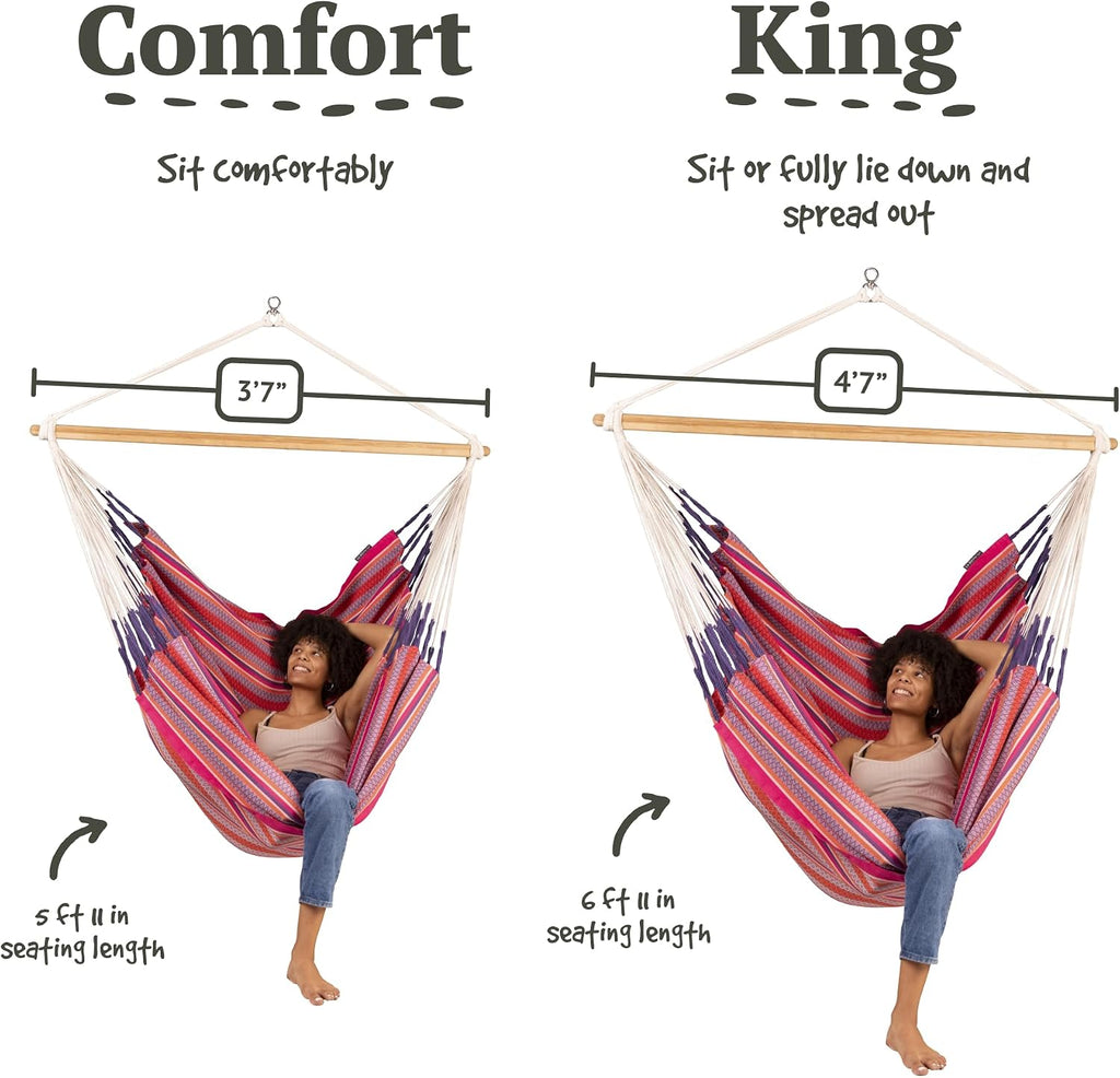 LA SIESTA® - XL King Habana Cotton Hammock Chair & CasaMount - Hanging Chair w/Suspension Kit for Walls Ceilings & Square Beams - Indoor Outdoor Swing Hanging Chair Bedroom Patio Balcony - Flamingo