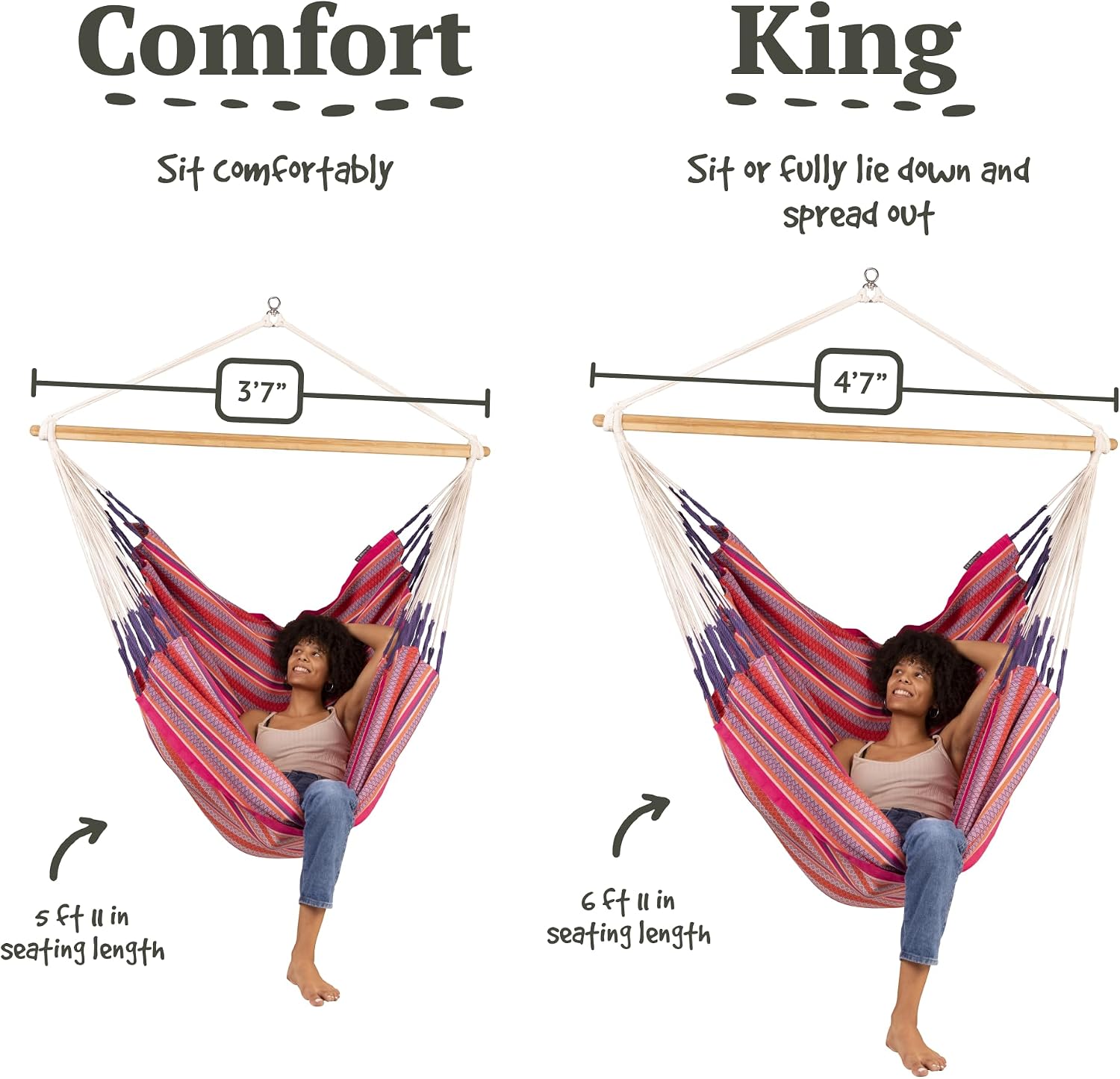 LA SIESTA® - XL King Habana Cotton Hammock Chair & CasaMount - Hanging Chair w/Suspension Kit for Walls Ceilings & Square Beams - Indoor Outdoor Swing Hanging Chair Bedroom Patio Balcony - Flamingo