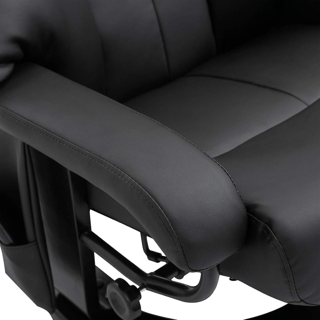 HOMCOM Massage Recliner Chair with Ottoman, 360° Swivel Recliner and Footstool, 10 Point Vibration, PU Leather Reclining Chair with Side Pocket and Remote Control, Black