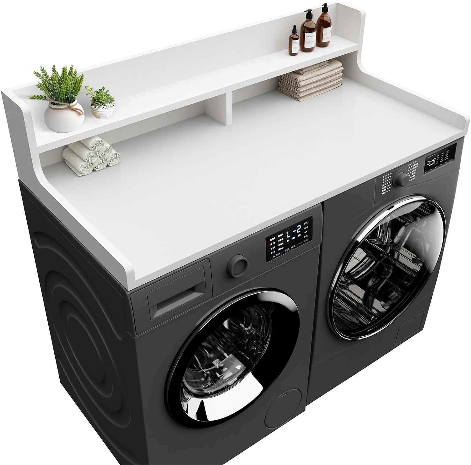 Washer Dryer Countertop, 54' x 27.55' 2-Tier Washer Dryer Topper with Edge, for Laundry Room Organization Whisper White