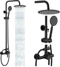 gotonovo SUS304 Outdoor Shower Fixtures High Pressure Rainfall Shower System Combo Wall Mount 2 Dual Function 8 Inch Shower Head and Round Handheld Spray Single Handle Shower Faucet Set Matte Black