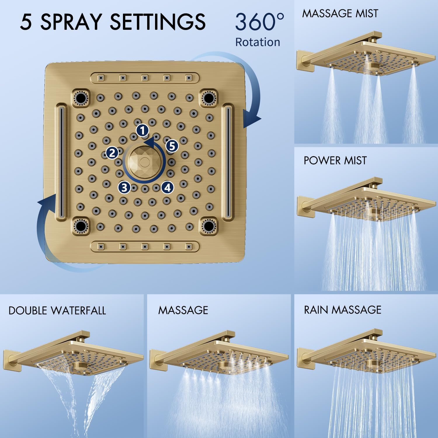 ELLO&ALLO Bathroom Shower Faucet Set Mixing Valve and Trim Kit, Complete Shower System with Tub Spout, Brushed Gold