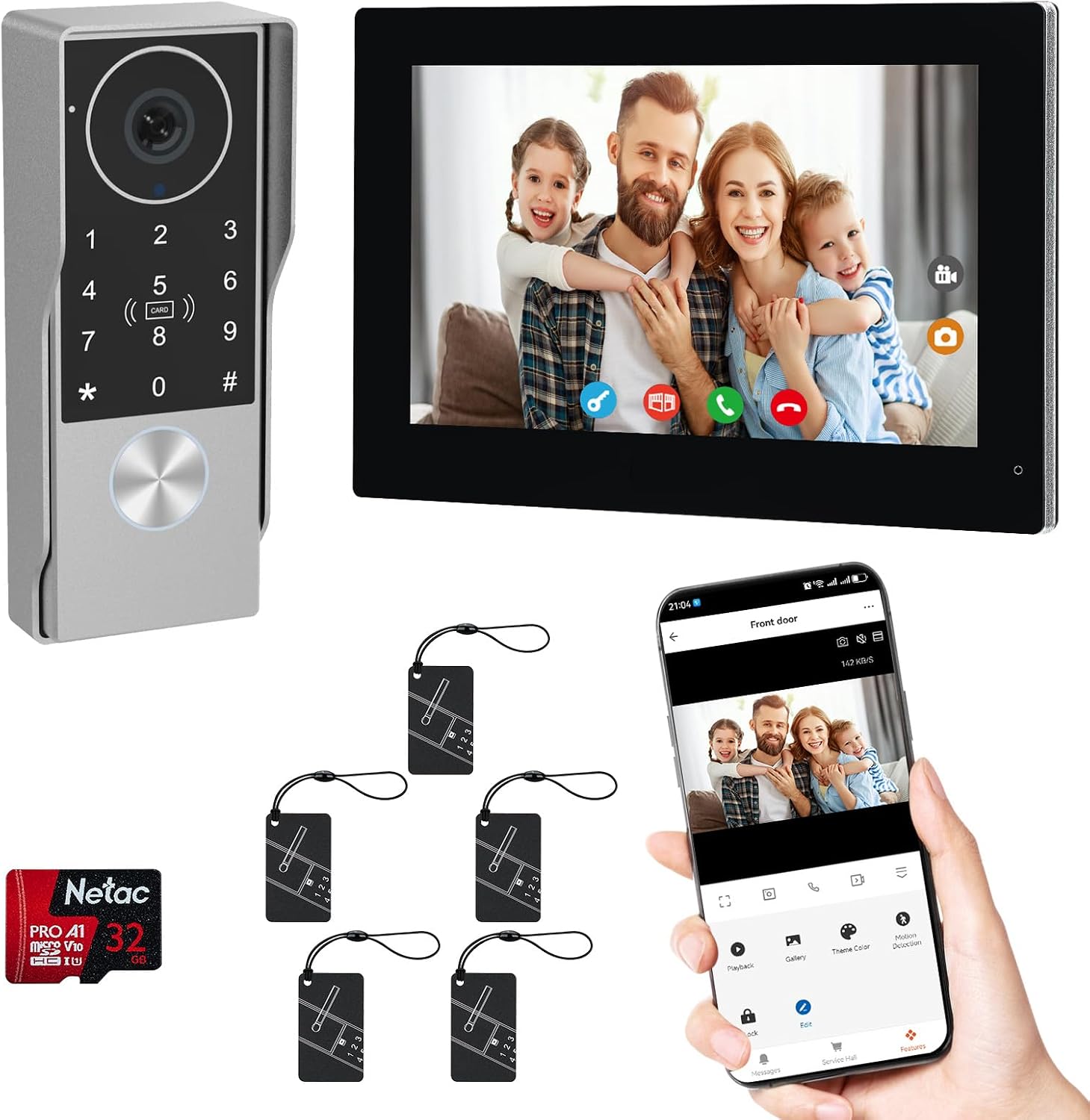 2-Wired Doorbell Camera with Monitor, Video Doorbell Intercom System with keypad,keypad video intercom with 1080P 7-inch Touch Screen, Tuya App Remote, Password Unlock, Waterproof, No Subscription
