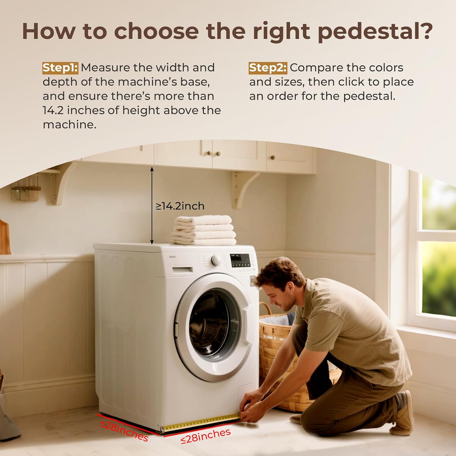 28' Washer and Dryer Pedestals with Drawer- Laundry Pedestal Stand for Washer and Dryer,Alloy Steel Washing Machine Stand Raiser, Washer dryer pedestal 14.3'' Height White