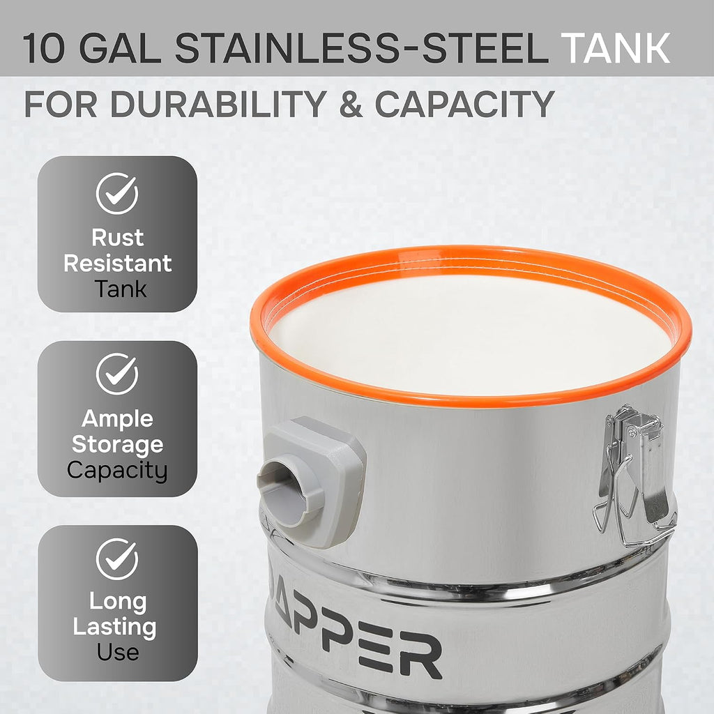 Dapper Supply 10 Gallon 4.0 Peak HP Wet/Dry Vacuum, Stainless Steel Tank, 3 in 1 Function Portable Shop Vacuum with Attachments, Ideal for Jobsite, Garage & Workshop.