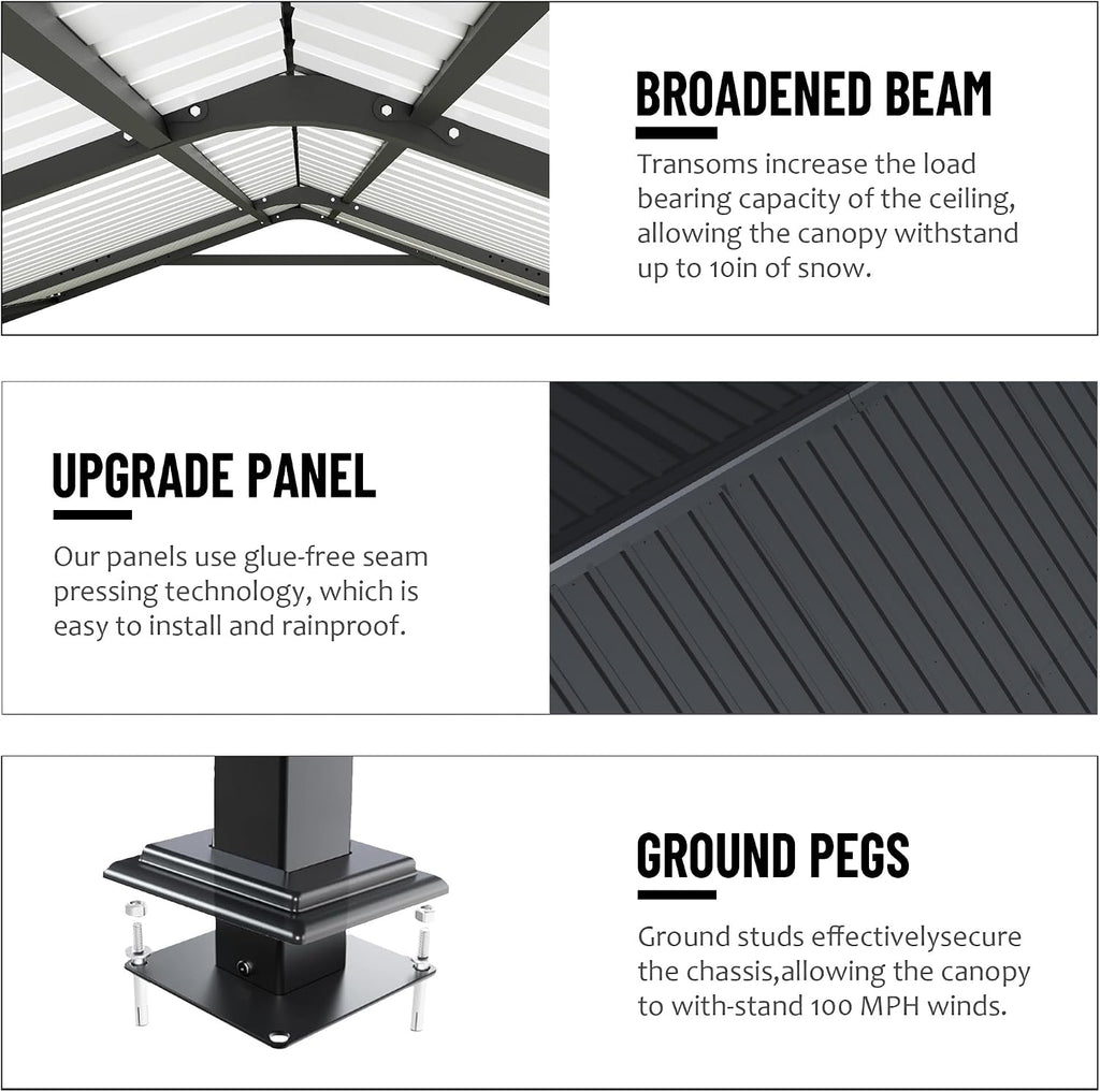 12x20x8.7 FT Heavy Duty Metal Carport, Galvanized Steel Roof Outdoor Car Shelter Garage, Waterproof All Weather Car Canopy for Car Pickup Truck Boat Tractor, Grey