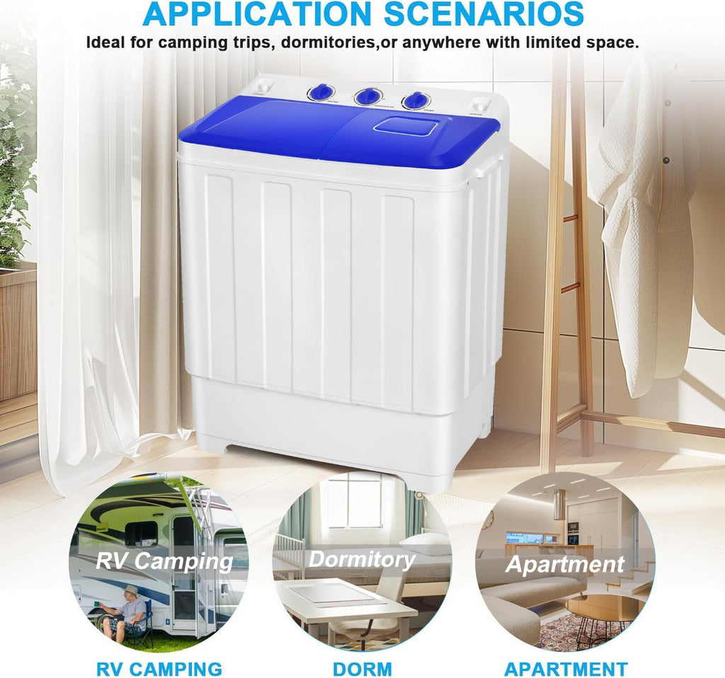 Nictemaw Portable Washing Machine 30Lbs Capacity Washer and Dryer Combo 2 In 1 Compact Twin Tub Laundry Washer (19Lbs) & Spinner (11Lbs) with Drain Pump, Time Control, for Apartment Dorms RV, Blue