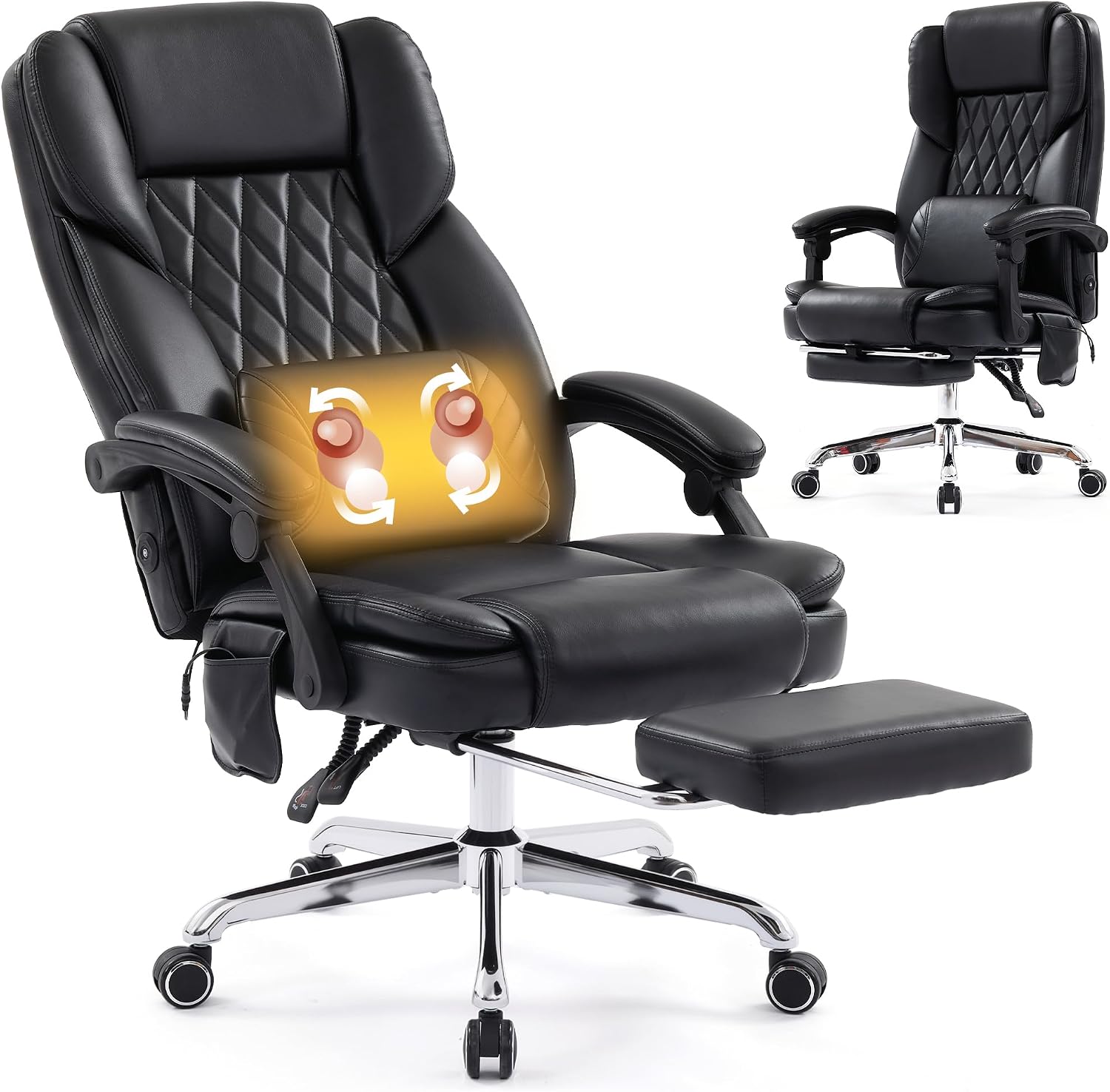 500LBS Big and Tall Office Chair with 3D Kneading Massage Lumbar Support, Office Chairs for Back Pain Relief, Ergonomic Comfort 130° Reclining Desk Chairs Managerial Chairs for Heavy People