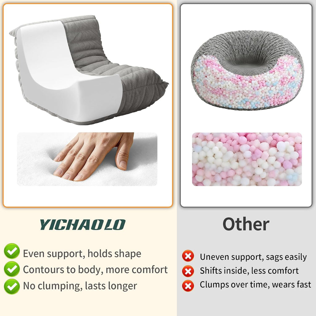 Bean Bag Chairs for Adults, Lazy Sofa Chair with Memory Foam Teddy Velvet Fabric, Large Beanbag Sofa Chair for Bedroom Living Room Dorm Office (Grey)