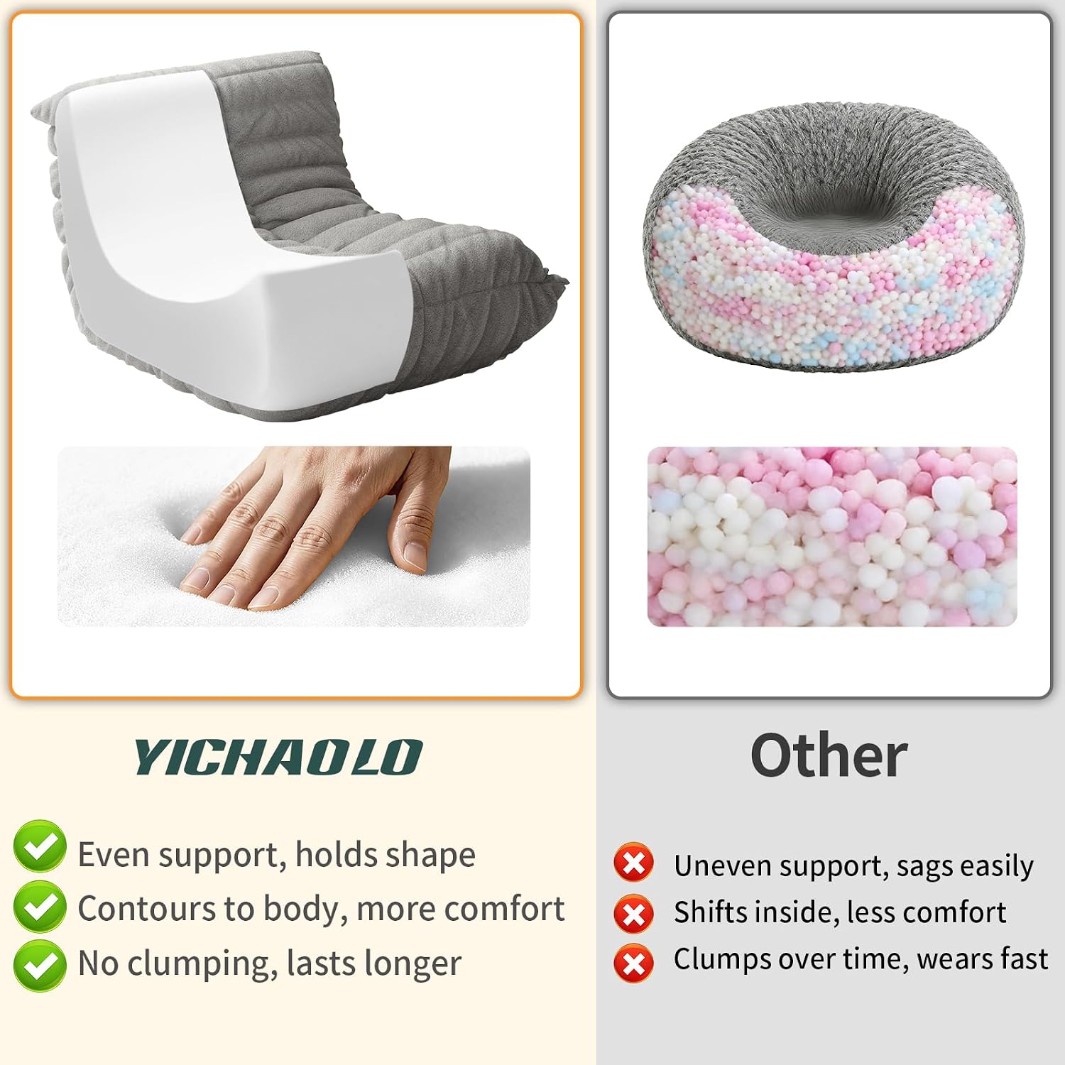 Bean Bag Chairs for Adults, Lazy Sofa Chair with Memory Foam Teddy Velvet Fabric, Large Beanbag Sofa Chair for Bedroom Living Room Dorm Office (Grey)