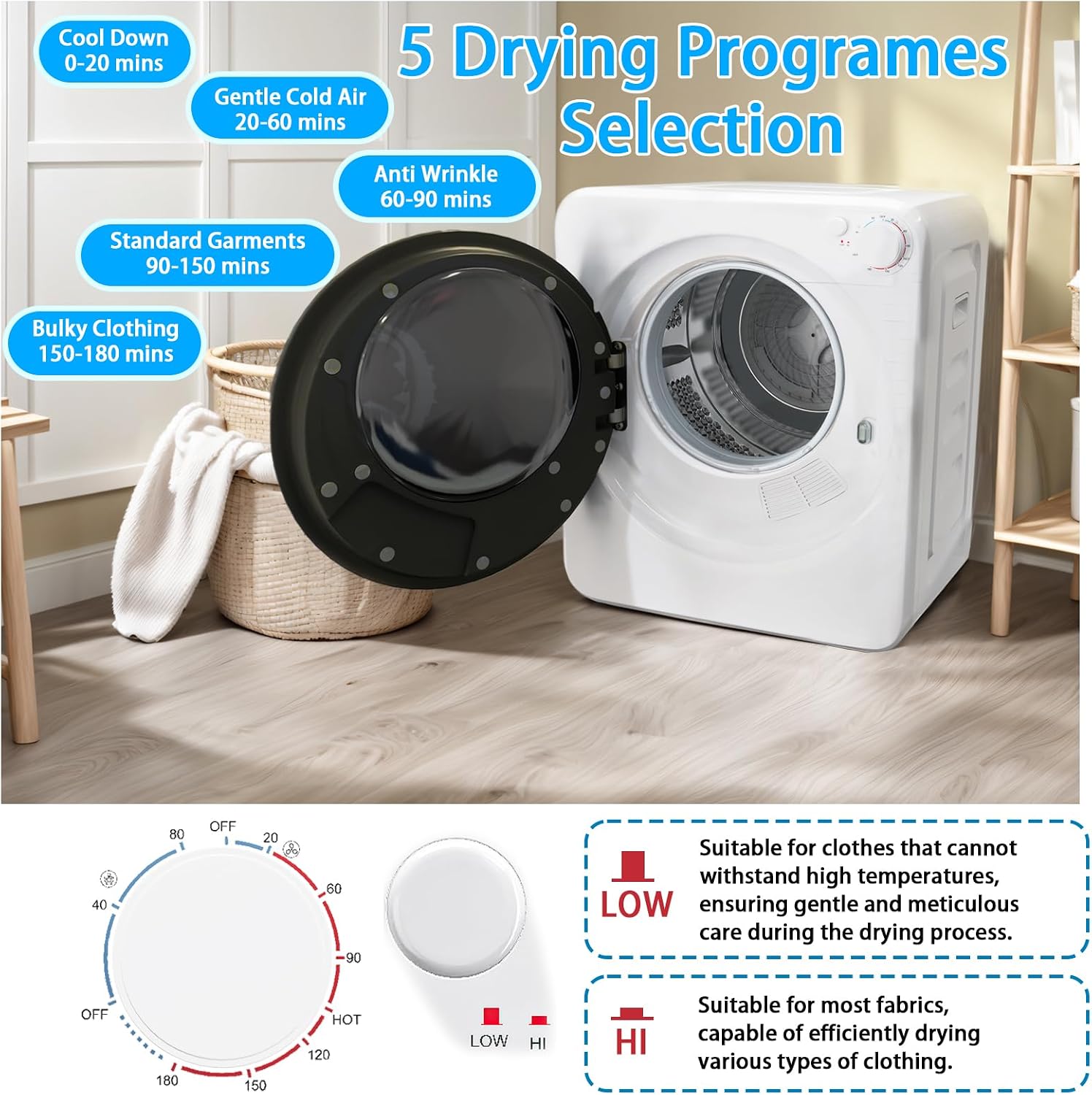 Erivess 1.8Cu.Ft Portable Clothes Dryer and 2.0Cu.Ft Full Automatic Washing Machine Set, Washer and Spinner Combo, Stainless Steel Tub, Space Saving,Ideal for Laundry, Apartments, Dorms