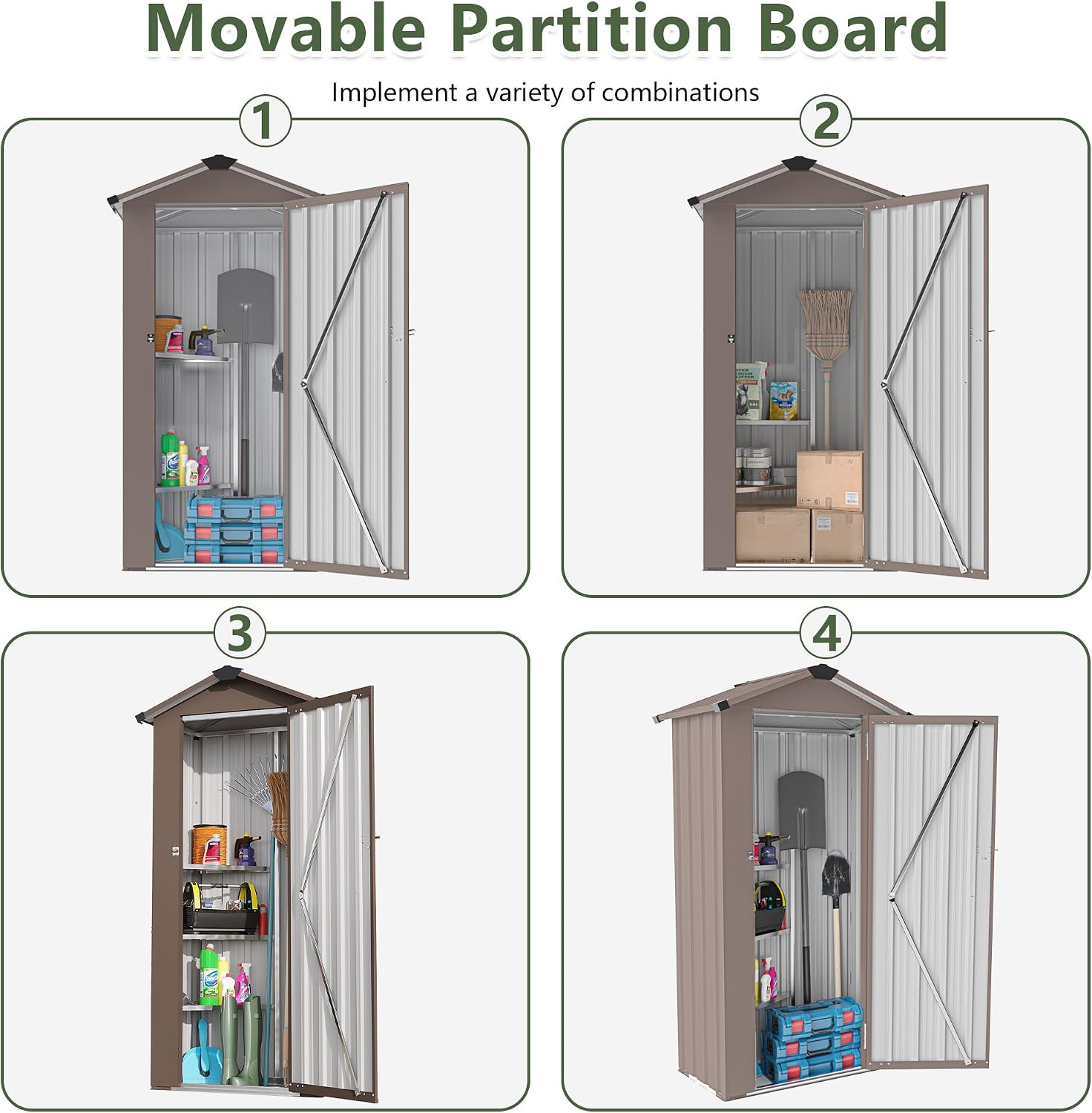 Metal Garden Storage Shed with Lockable Door, Garden Tool Shed with Adjustable Shelves (Brown)