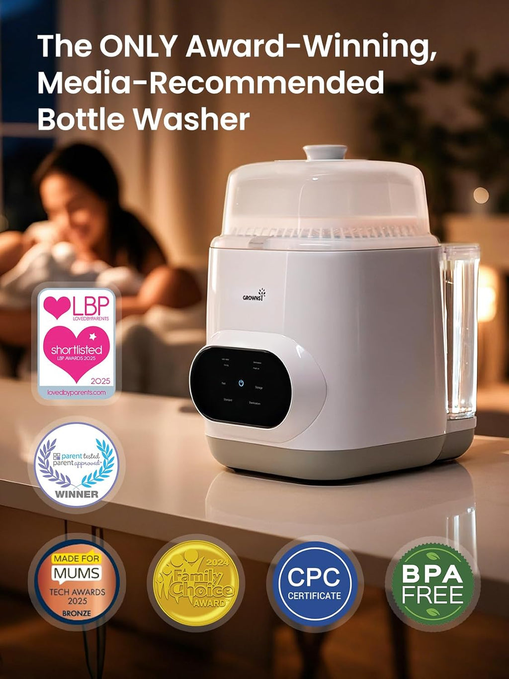 Grownsy EaseClean Bottle Washer Pro | All-in-One Bottle Washer and Sterilizer and Dryer | Baby Bottle Washer for Bottles, Pump Parts & Baby Essentials | Replaces Hand Washing