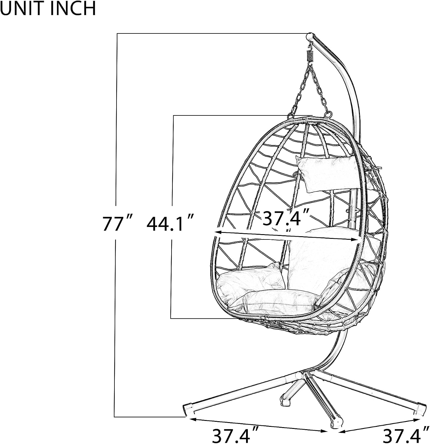 Egg Chair with Stand Indoor Outdoor Swing Chair Patio Wicker Hanging Egg Chair Hanging Basket Chair Hammock Chair with Stand for Bedroom Living Room Balcony