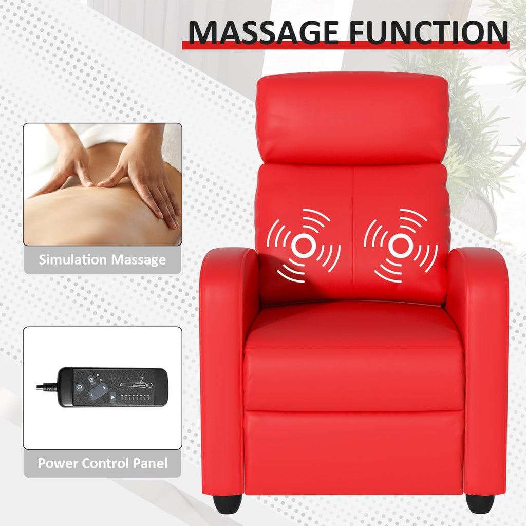 Massage Recliner Chair, Single Sofa Chair with Remote Control, Chair Recliner, Lazy Recliner Chair, Living Room Recliners with Pu Leather Padded Seat Backrest, Recliner Chairs for Adults, Red
