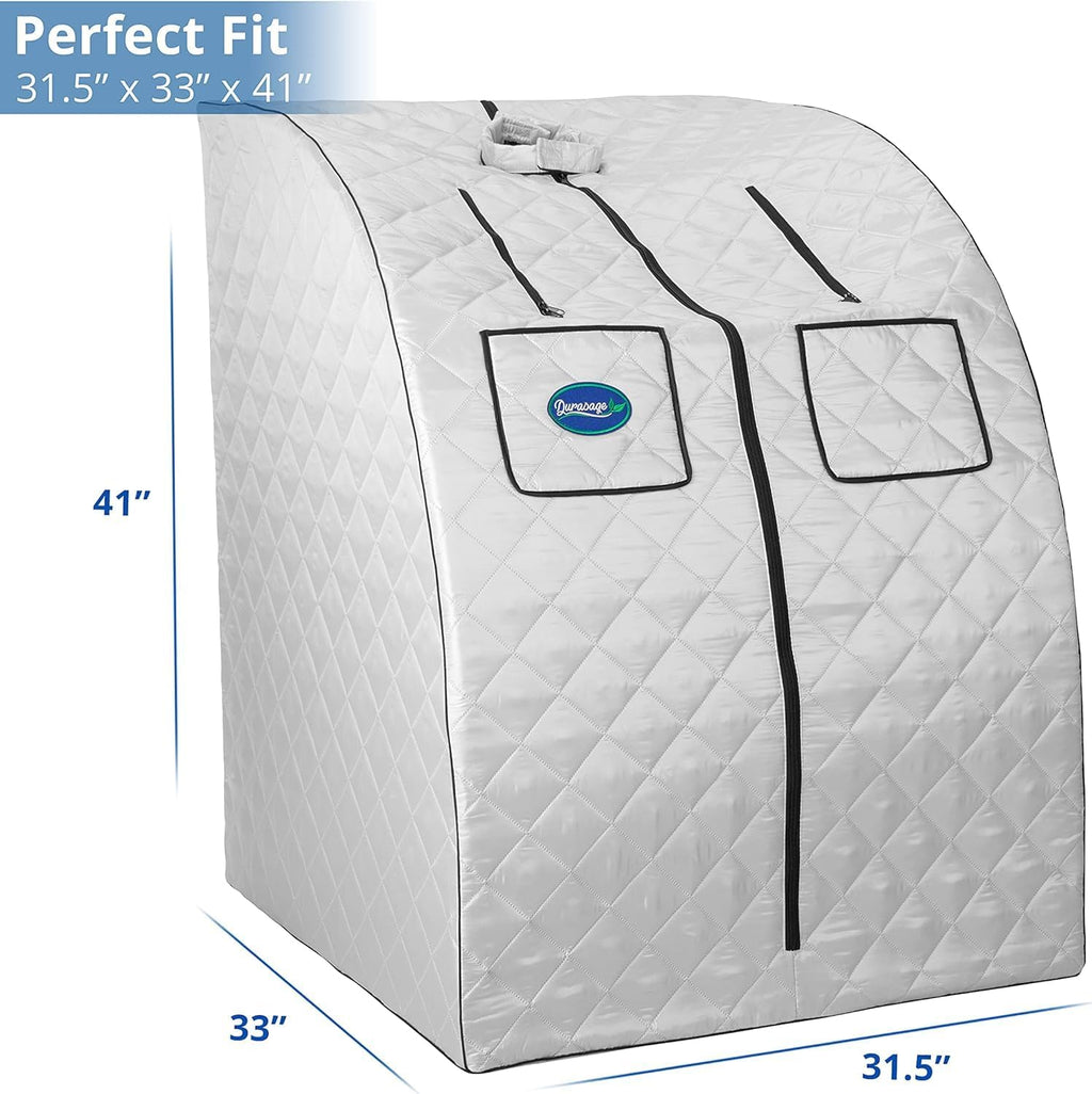 Durasage Oversized Portable Personal Steam Sauna Spa with 800W Steam Generator, 60-Minute Timer, Dual Pockets, Zippered Hand Openings & Chair for at-Home Relaxation (Silver, 33'x31.5'x41')