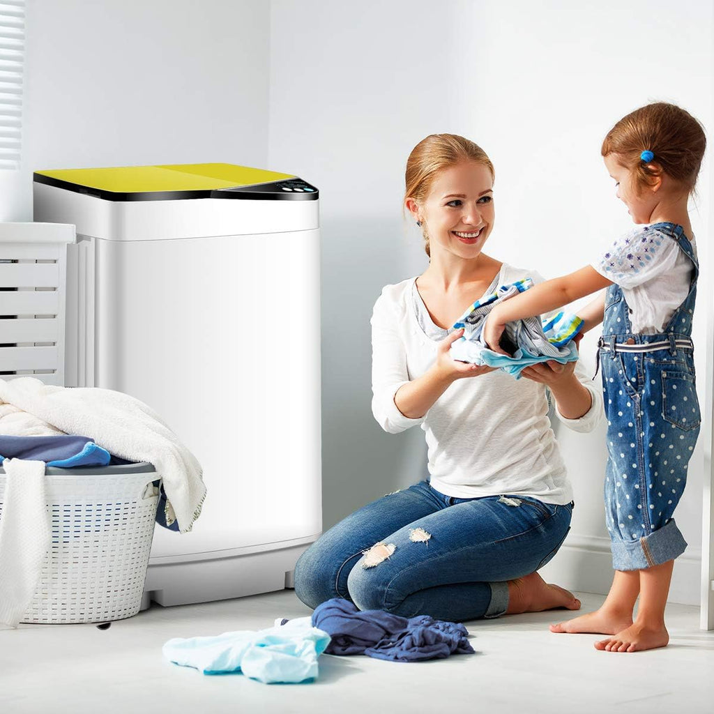 Waterjoy Portable Washing Machines, 7.7 lbs Load Capacity Portable Washer and Dryer Combo with Built-in Barrel Light & LED Display for Household and Apartment （Yellow）