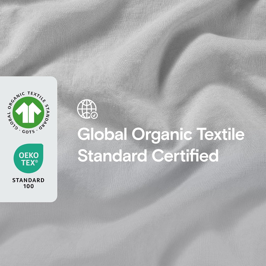Sijo Stone Washed Organic French Linen Bed Sheet Set, GOTS Certified Organic, Best Cooling Linen Sheet Award by Sleep Foundation, 4 Piece - 2 Pillowcases, 1 Fitted and 1 Flat (Dove, Queen)