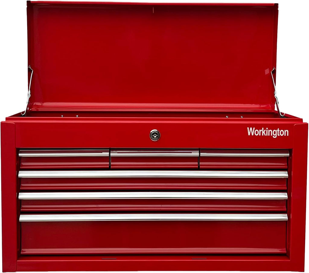 Workington Portable Metal Tool Chest with 6 Drawers, 24' 6-Drawer Tool Chest Cabinet with Ball Bearing Drawer Slides, Steel Tool Storage Box Organizer 4005 Red