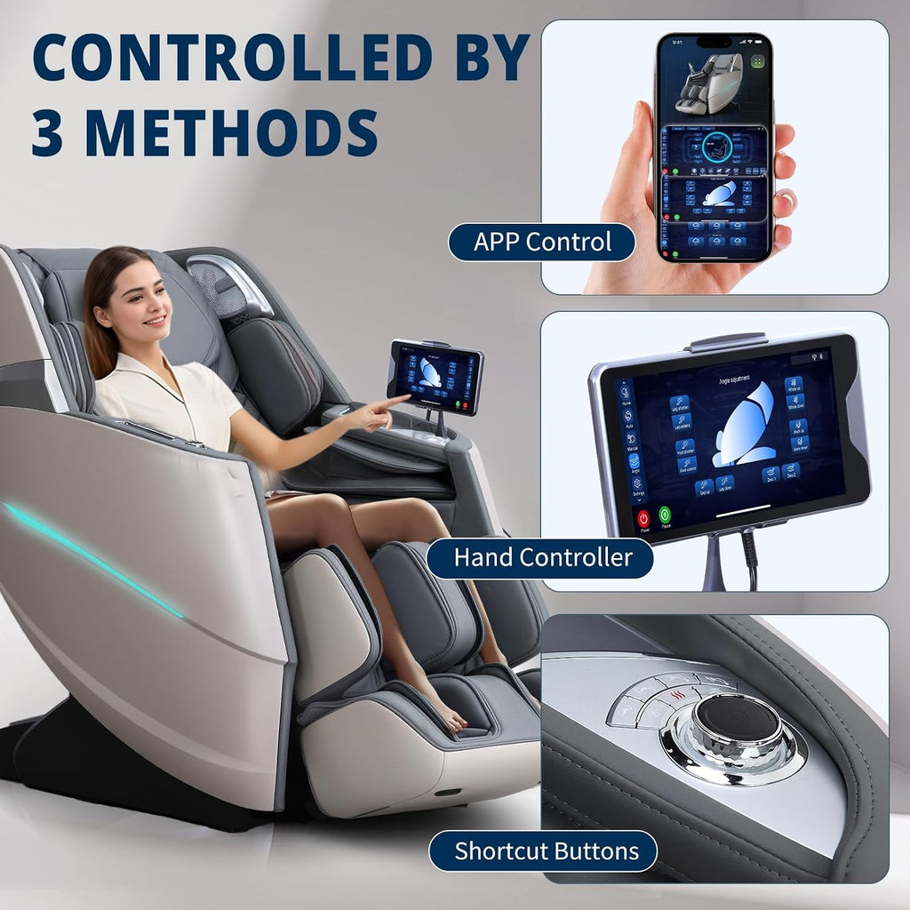 HealthRelife 4D Massage Chair Full Body Zero Gravity Recliner - 55' SL-Track,20 Auto Modes,11 Massage Technique,40 Airbags Massage,with Yoga Stretch,APP Control,Negative Oxygen lons（Grey）