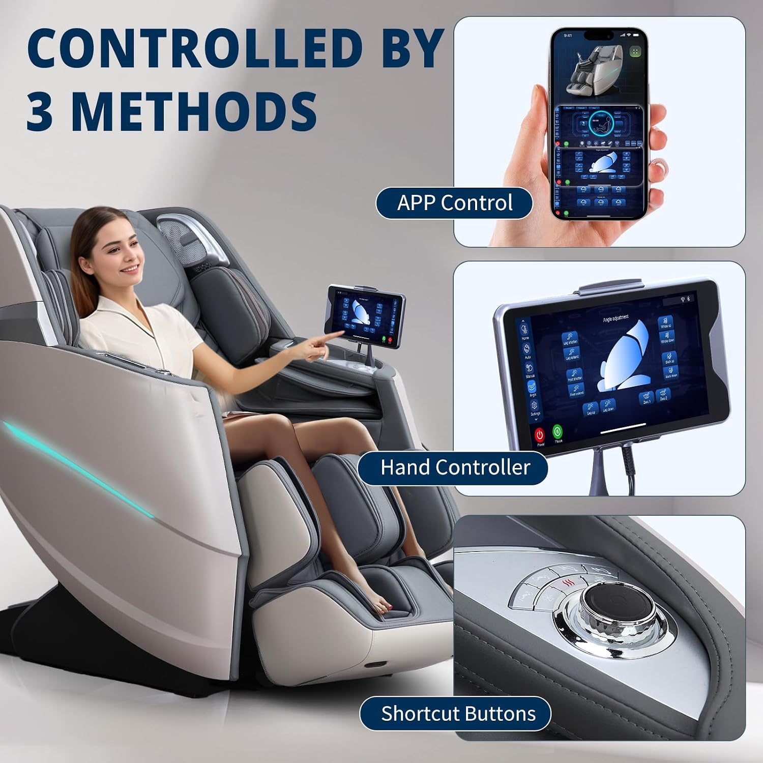HealthRelife 4D Massage Chair Full Body Zero Gravity Recliner - 55' SL-Track,20 Auto Modes,11 Massage Technique,40 Airbags Massage,with Yoga Stretch,APP Control,Negative Oxygen lons（Grey）
